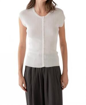 NEW ELLE GREY ribbed cap sleeve button knit top in white
